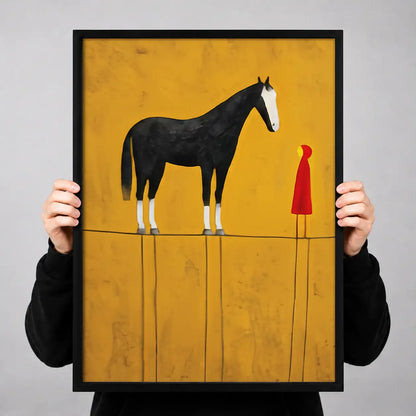 Black Horse and Woman in Red Wall Art 3