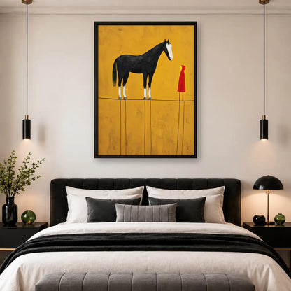 Black Horse and Woman in Red Wall Art 4