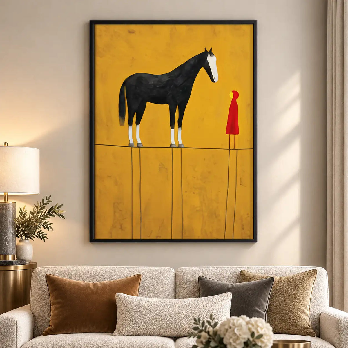 Black Horse and Woman in Red Wall Art 5