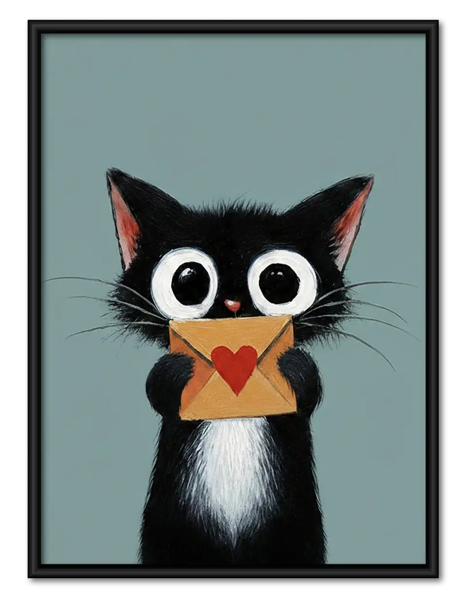 Black Kitten Holding Red Heart Wall Art 1
