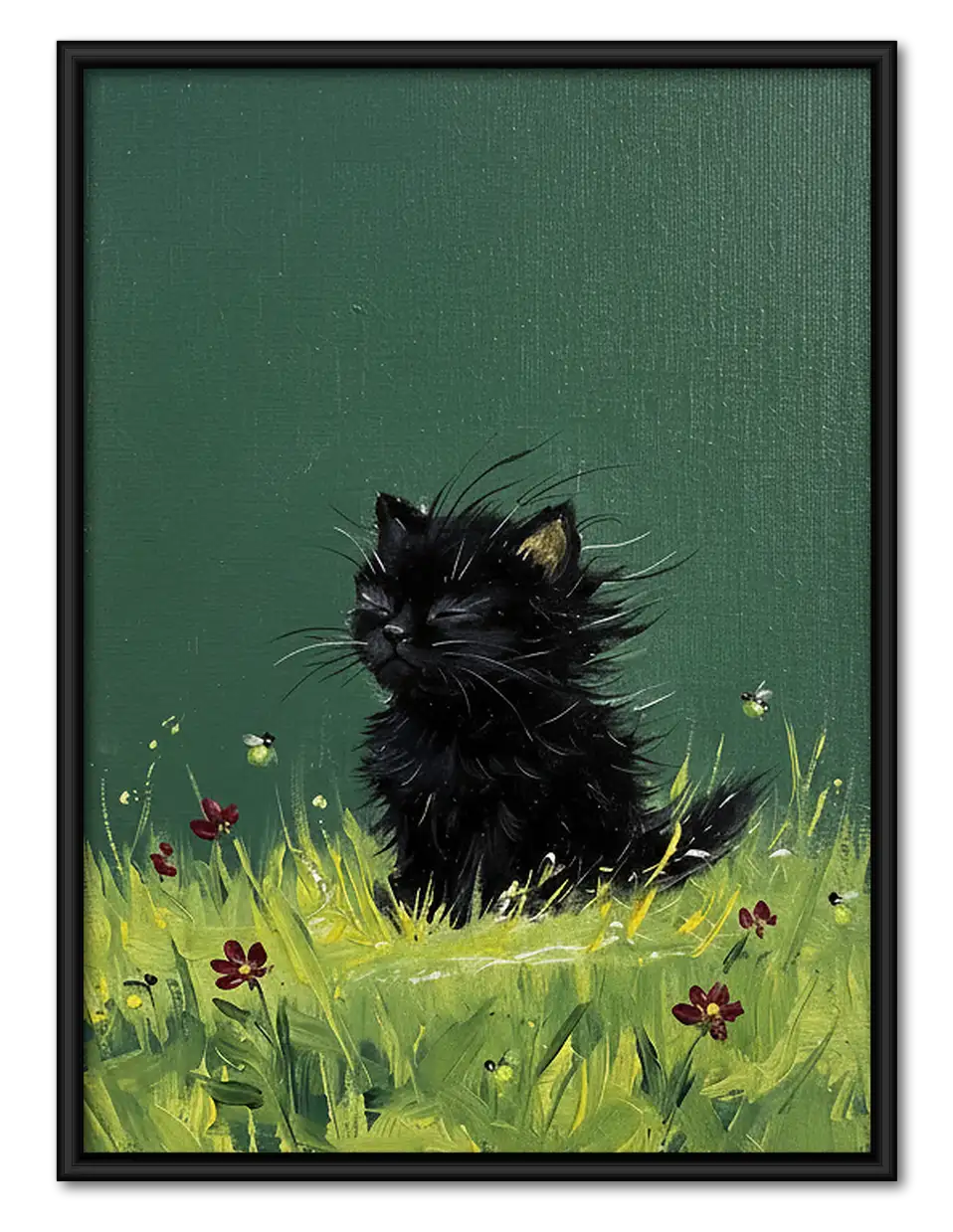 Black Kitten Sitting in Meadow Wall Art 1