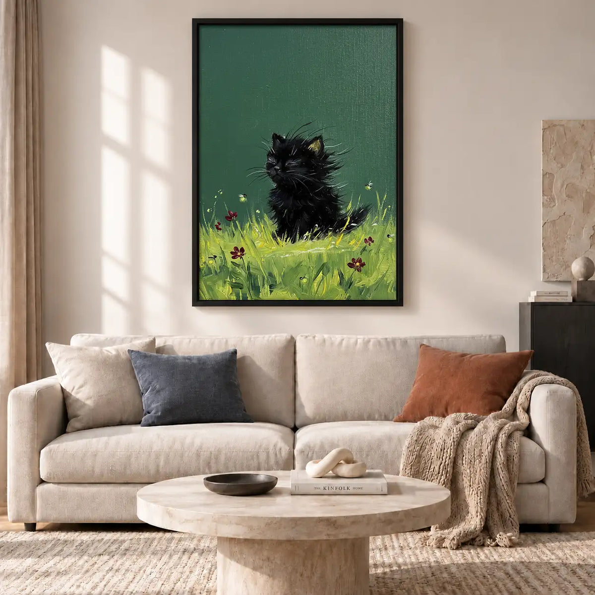 Black Kitten Sitting in Meadow Wall Art 2