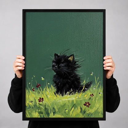 Black Kitten Sitting in Meadow Wall Art 3
