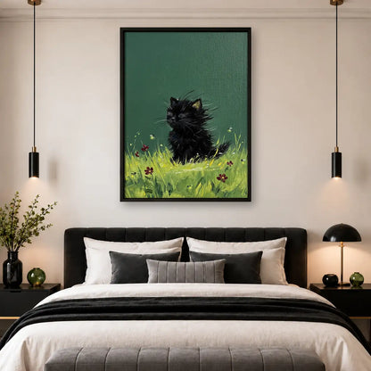 Black Kitten Sitting in Meadow Wall Art 4
