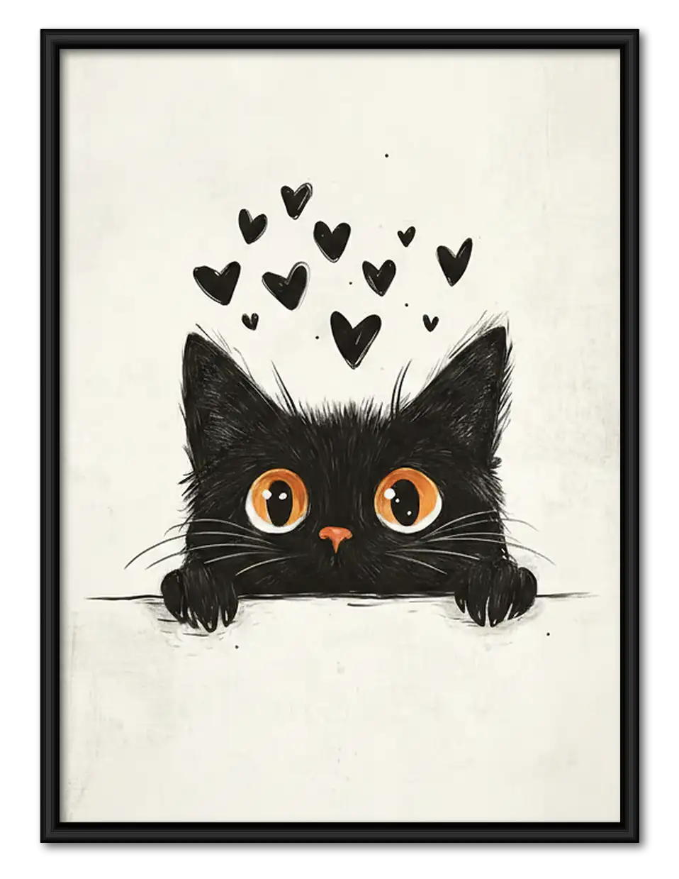 Black Kitten Surrounded by Hearts Wall Art 1