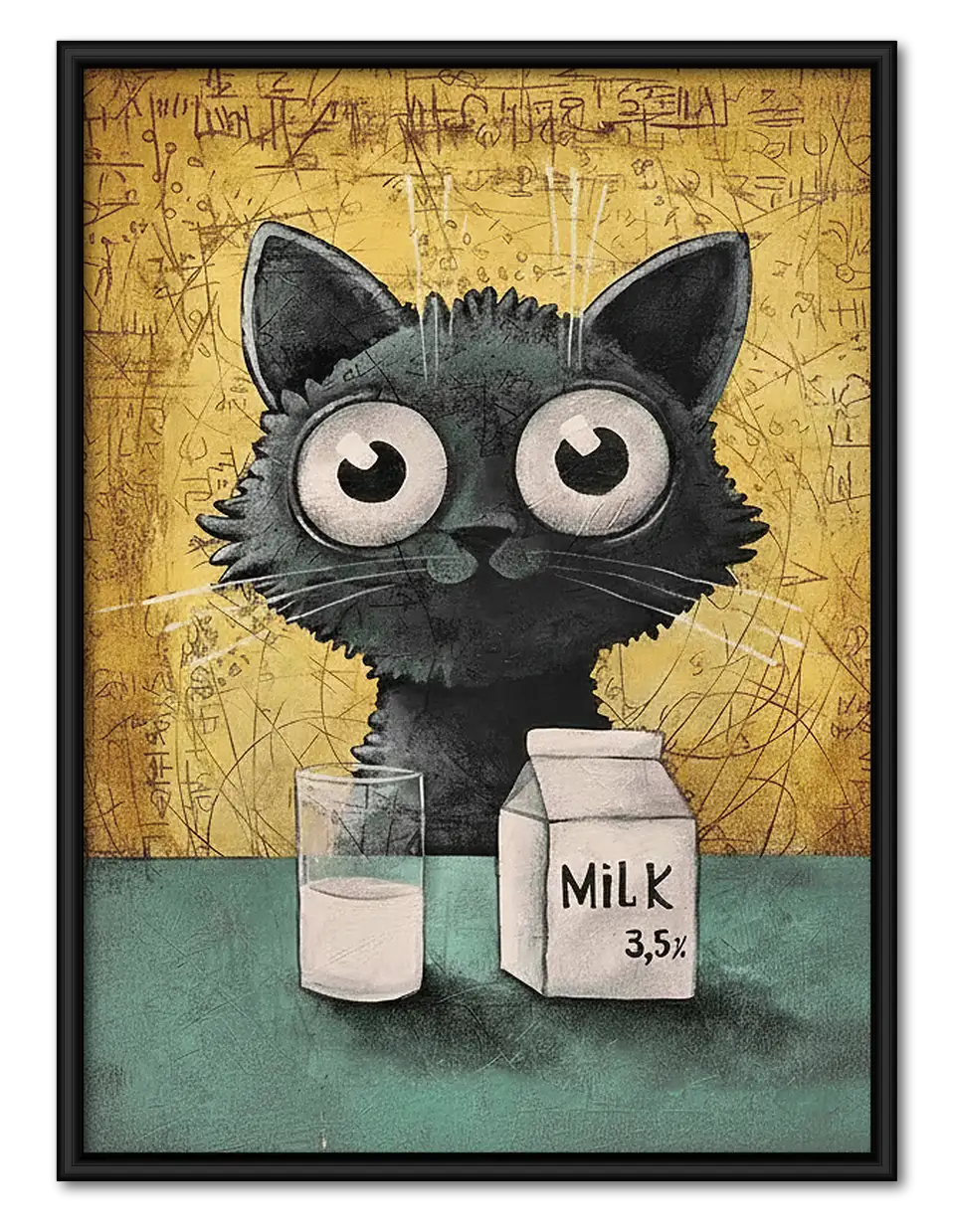 Black Kitten with Milk Bottle Wall Art 1