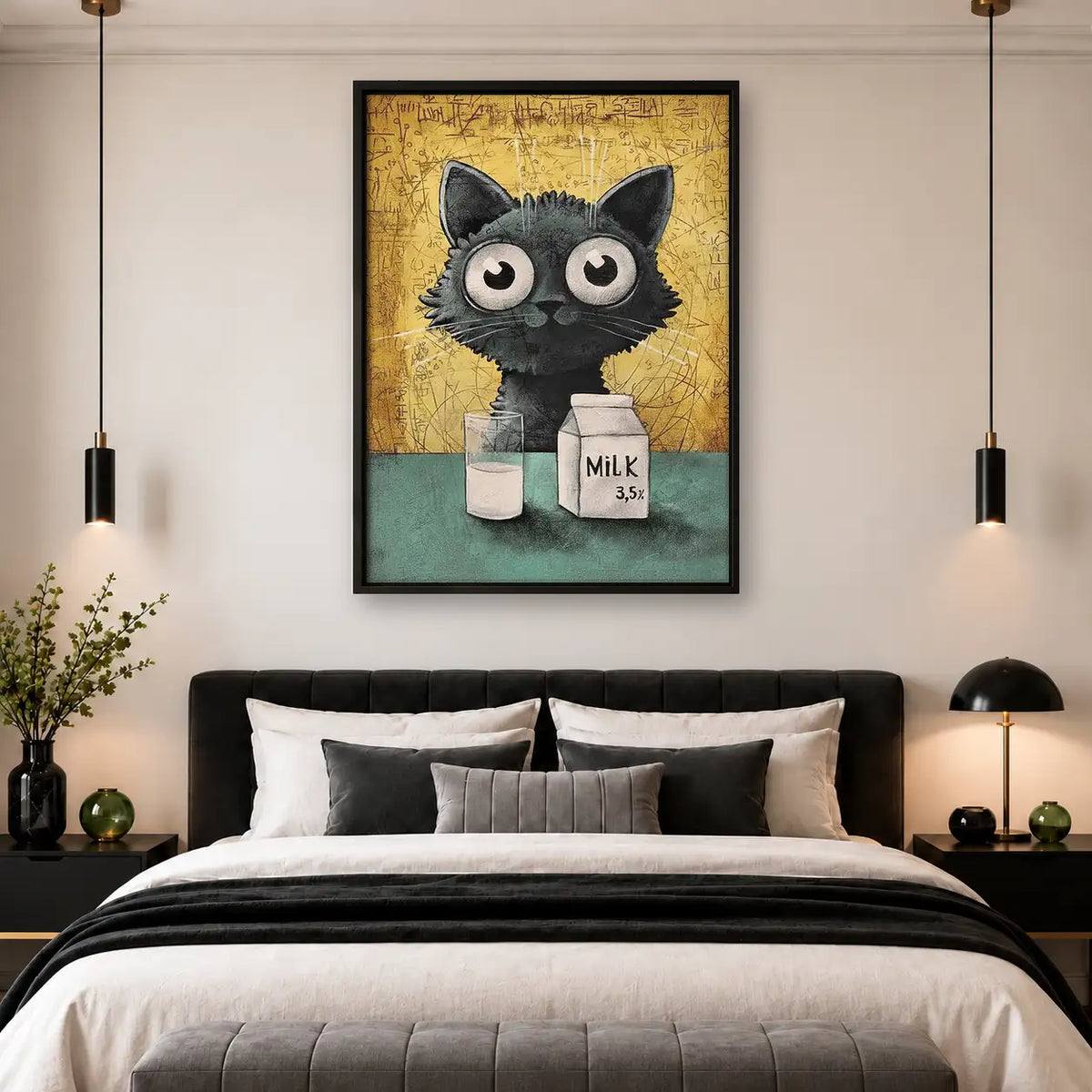 Black Kitten with Milk Bottle Wall Art 4
