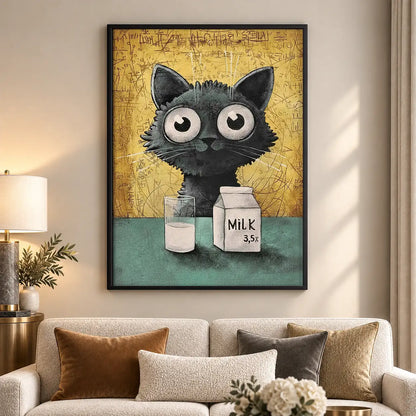 Black Kitten with Milk Bottle Wall Art 5