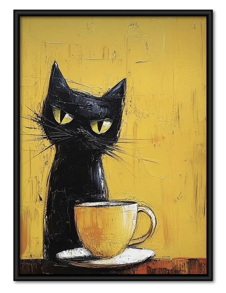 Black Kitten with Yellow Teacup Wall Art 1
