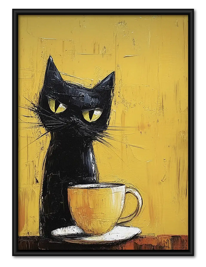 Black Kitten with Yellow Teacup Wall Art