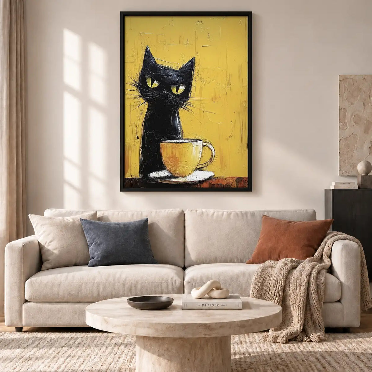 Black Kitten with Yellow Teacup Wall Art 2