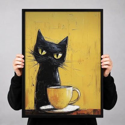 Black Kitten with Yellow Teacup Wall Art 3