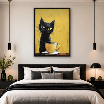 Black Kitten with Yellow Teacup Wall Art 4