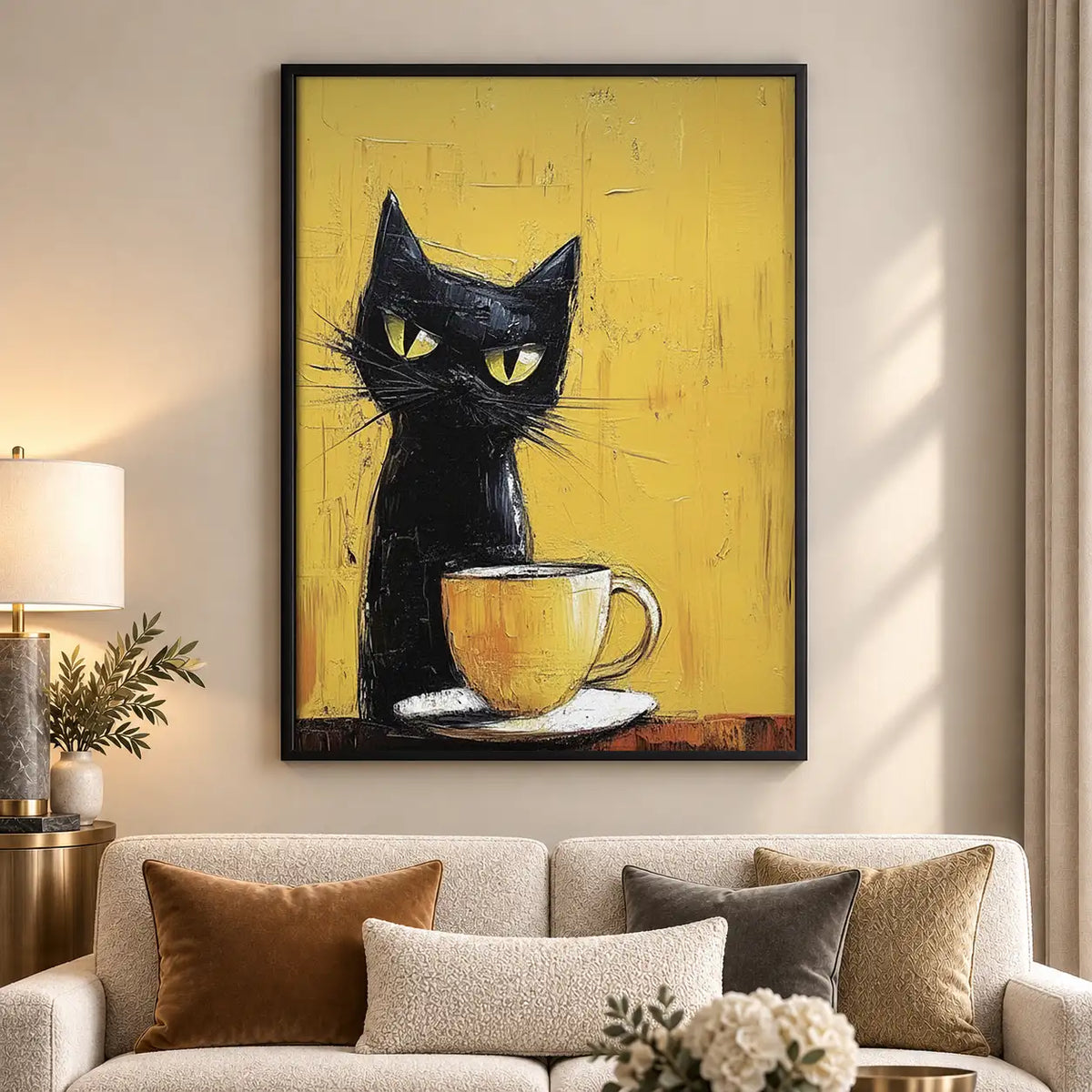 Black Kitten with Yellow Teacup Wall Art 5
