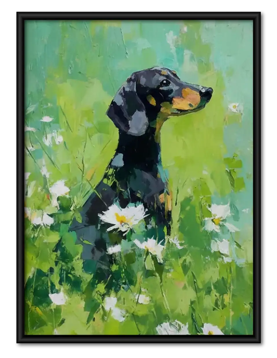Black Labrador in Green Meadow Wall Art 1