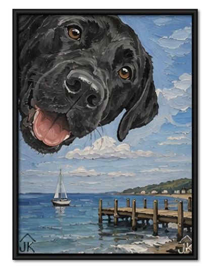 Black Labrador Seaside Portrait Wall Art 1
