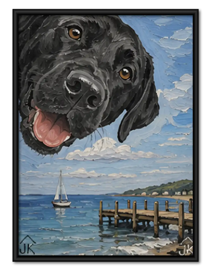 Black Labrador Seaside Portrait Wall Art