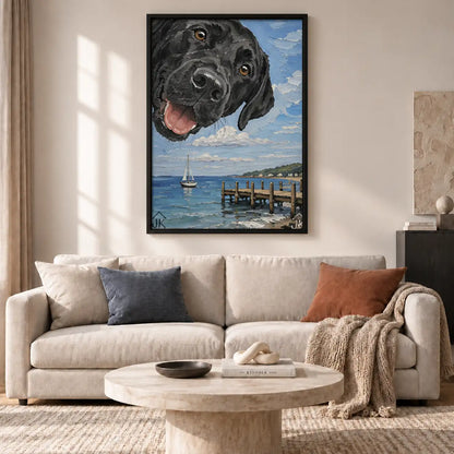 Black Labrador Seaside Portrait Wall Art 2