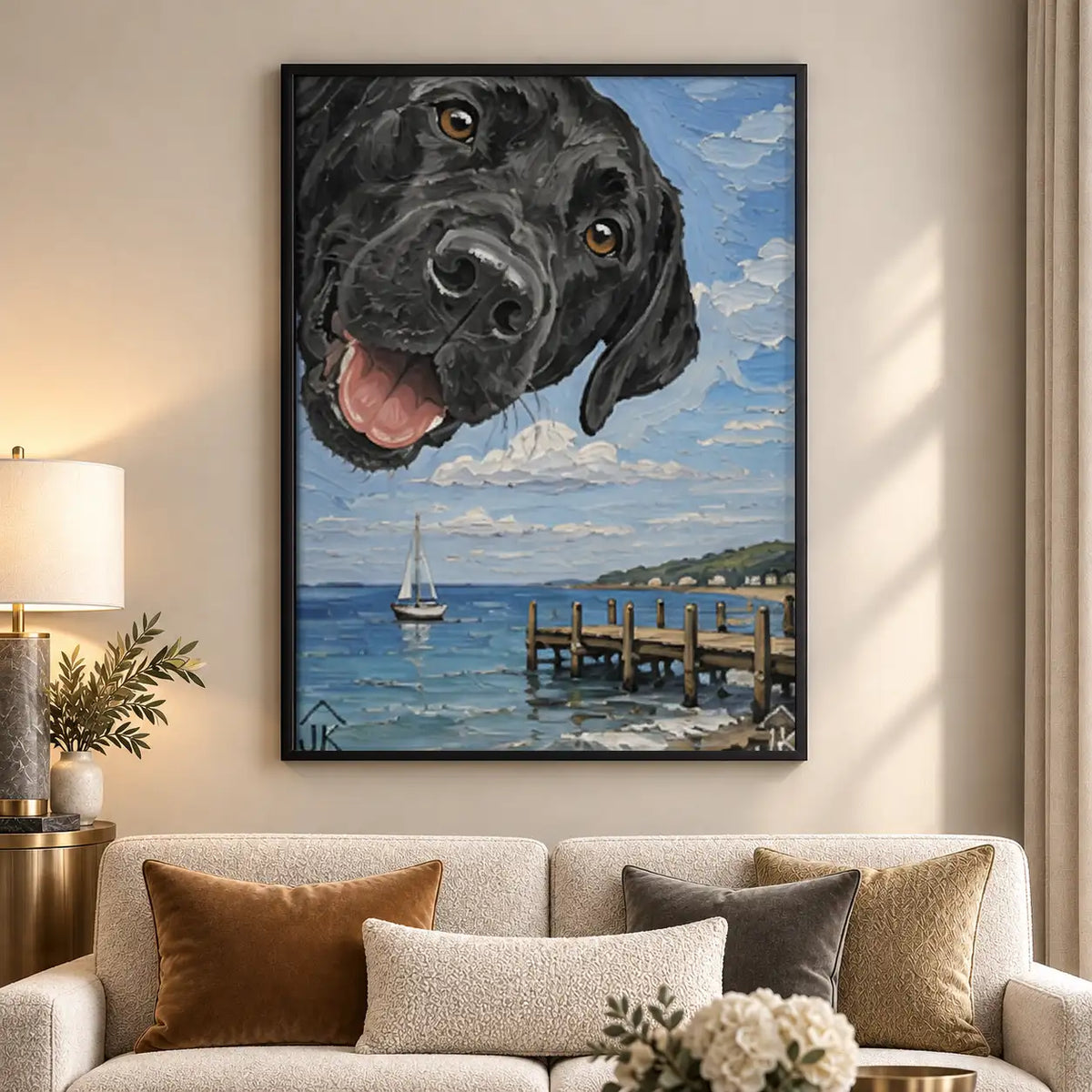 Black Labrador Seaside Portrait Wall Art 5