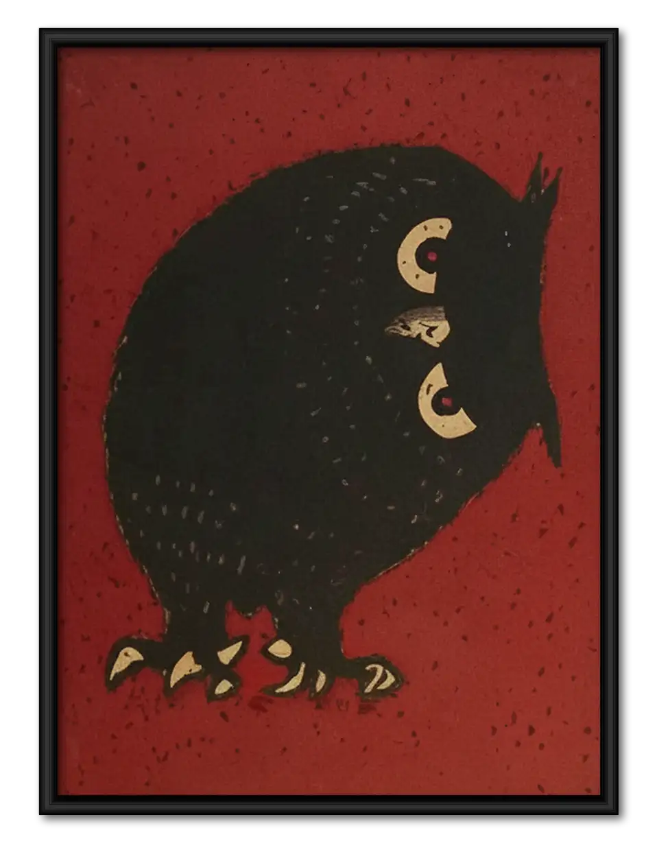 Black Owl on Deep Red Wall Art 1