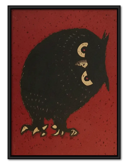 Black Owl on Deep Red Wall Art