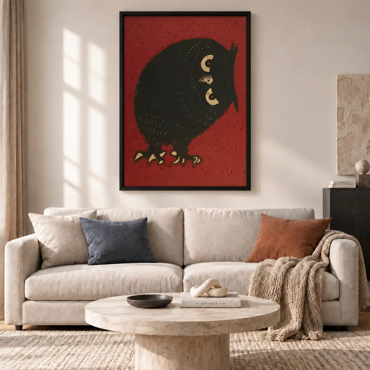 Black Owl on Deep Red Wall Art 2