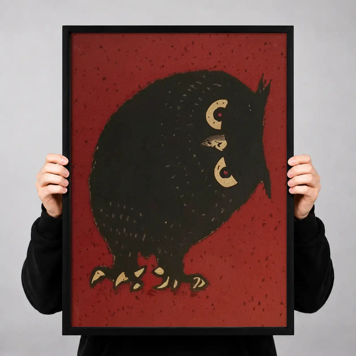 Black Owl on Deep Red Wall Art 3