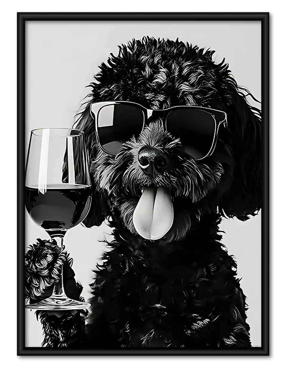 Black Poodle with Wine Glass Wall Art 1