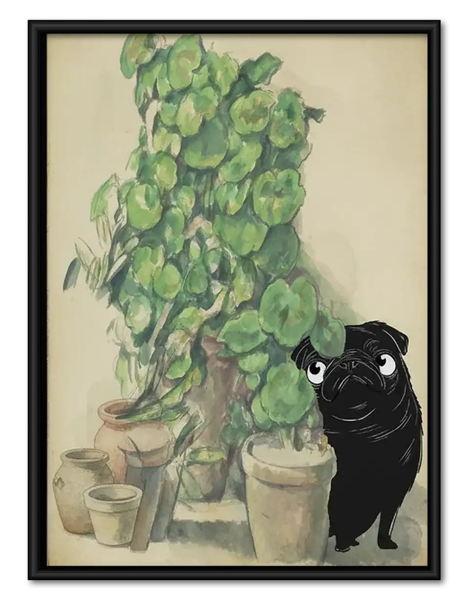 Black Pug Among Houseplants Wall Art 1