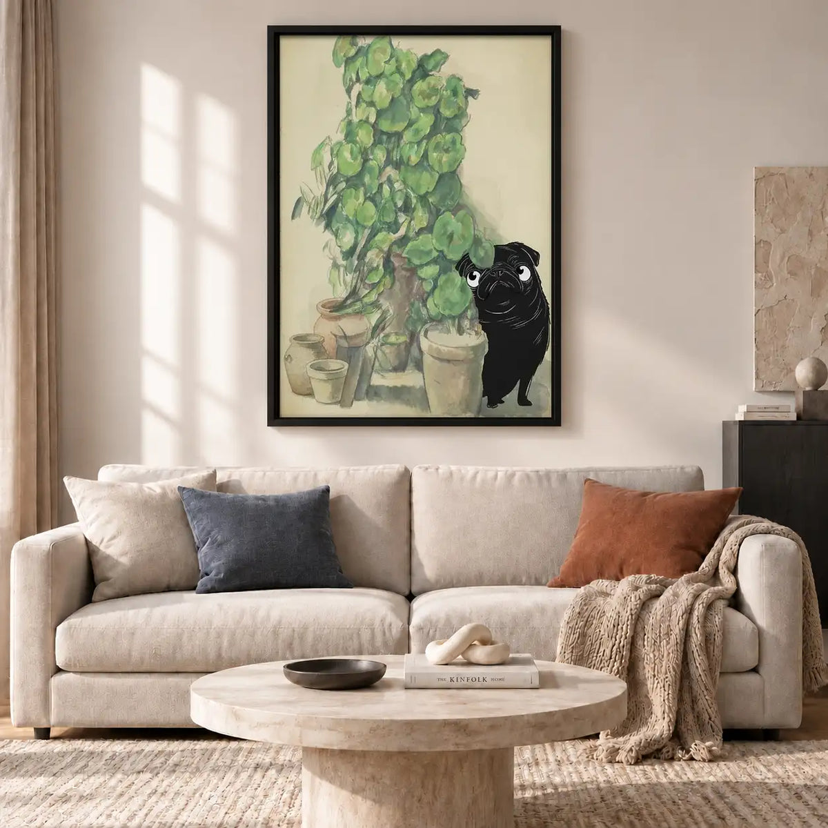 Black Pug Among Houseplants Wall Art 2