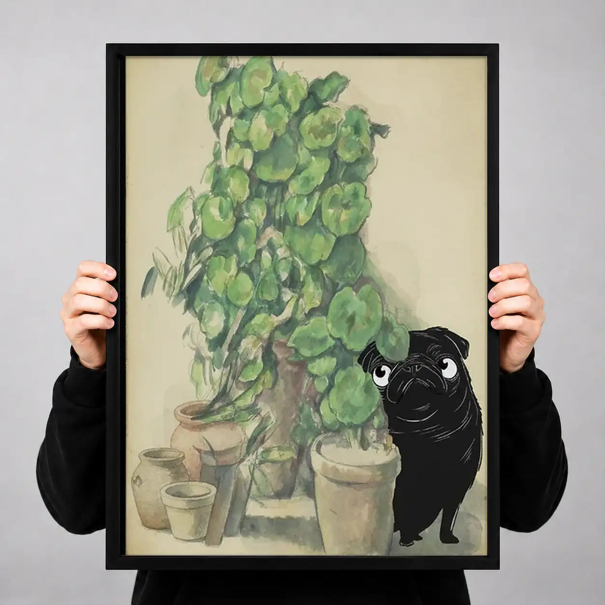 Black Pug Among Houseplants Wall Art 3