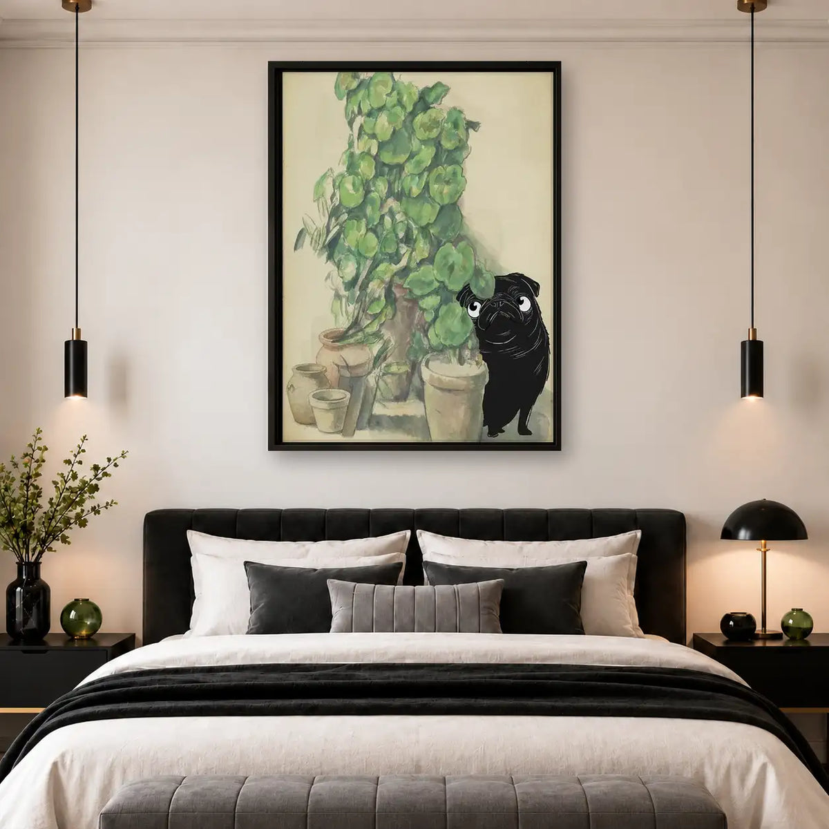Black Pug Among Houseplants Wall Art 4