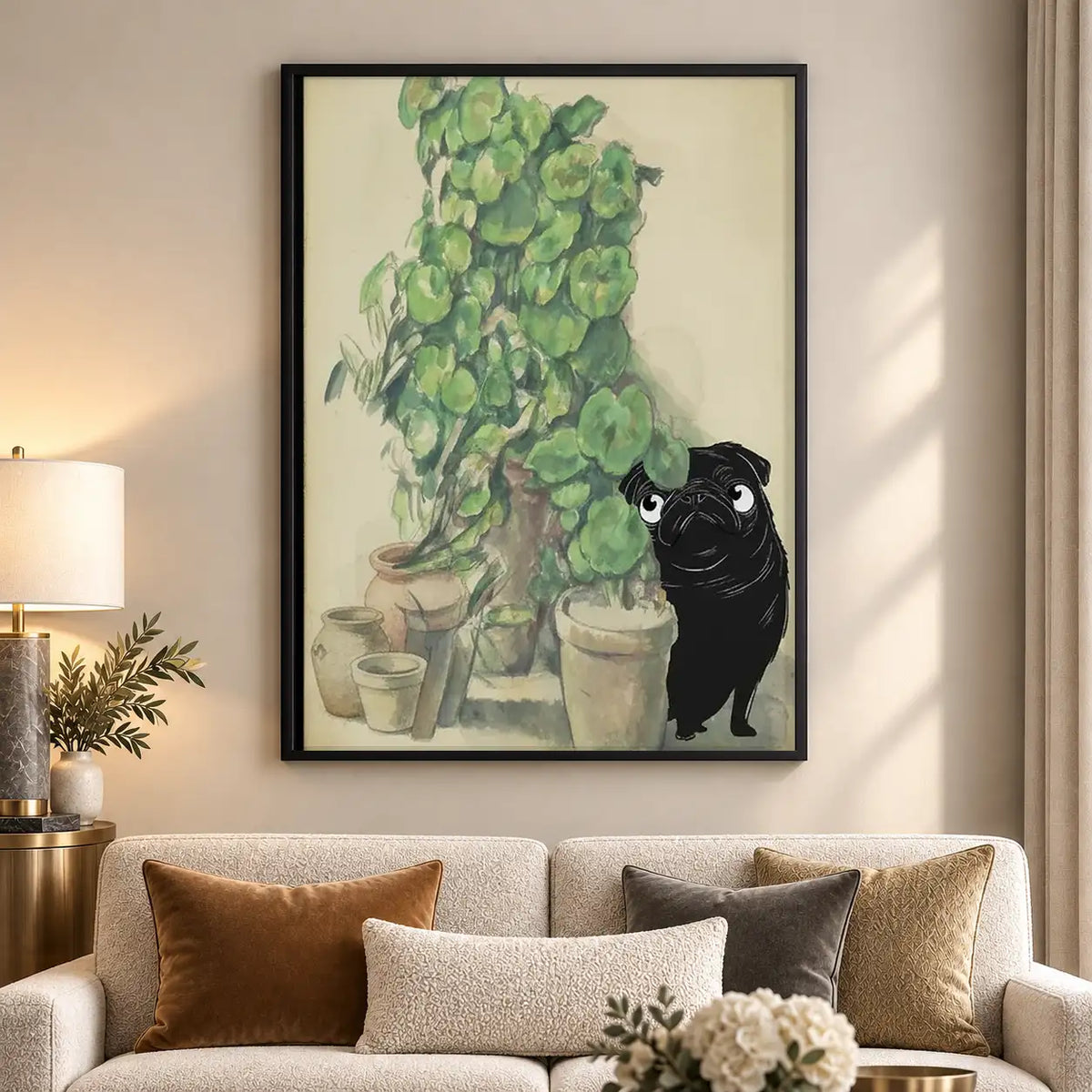 Black Pug Among Houseplants Wall Art 5