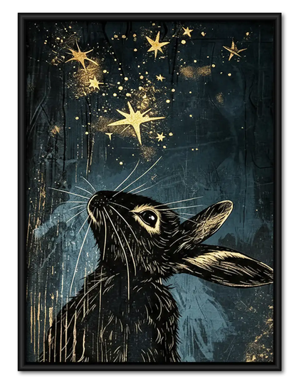 Black Rabbit under Golden Stars Wall Art