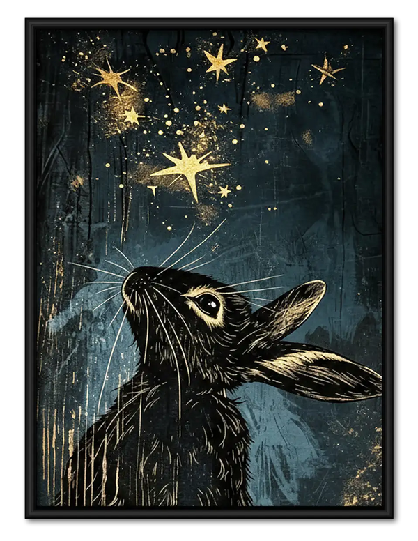 Black Rabbit under Golden Stars Wall Art