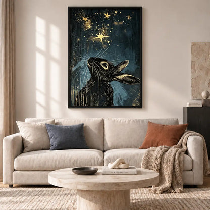 Black Rabbit under Golden Stars Wall Art 2