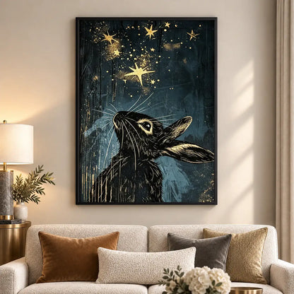 Black Rabbit under Golden Stars Wall Art 5