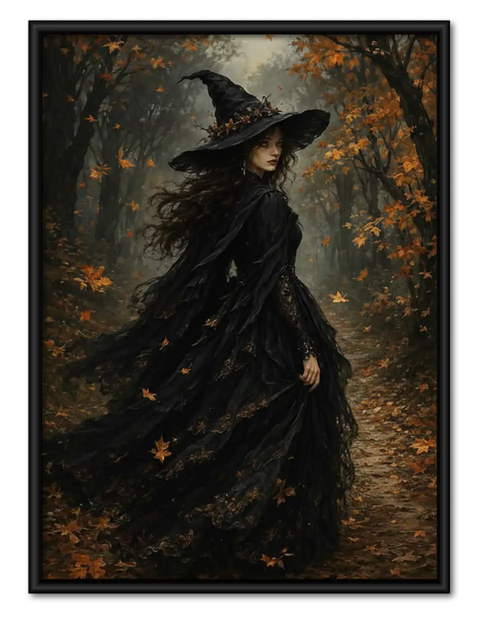 Black Raven in Autumn Forest Wall Art 1