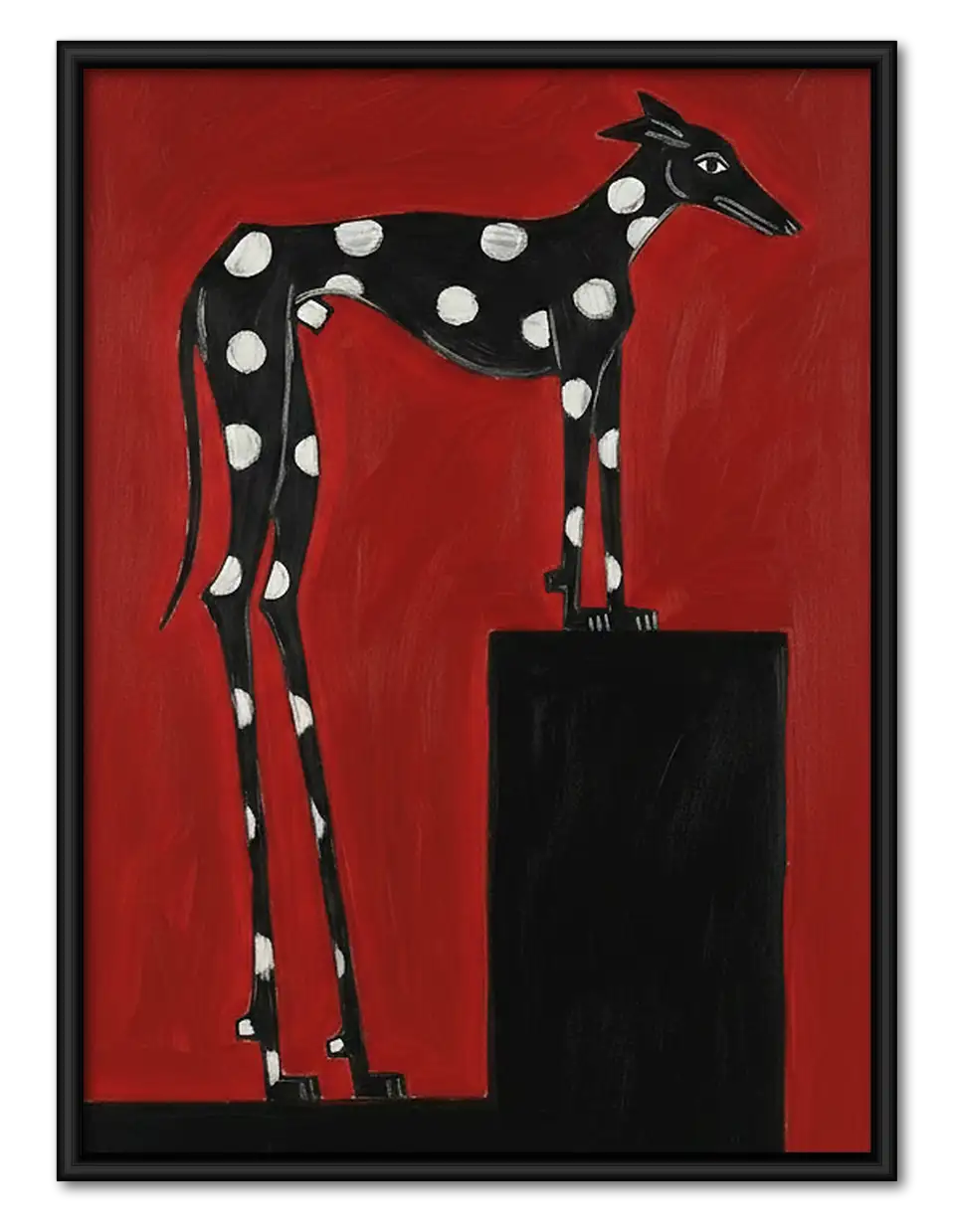 Black Spotted Greyhound on Red Wall Art 1