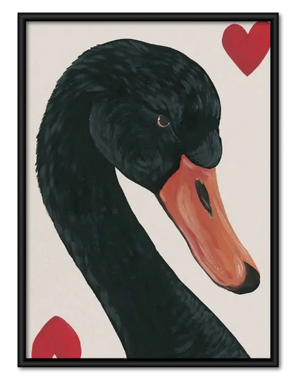 Black Swan with Red Heart Wall Art