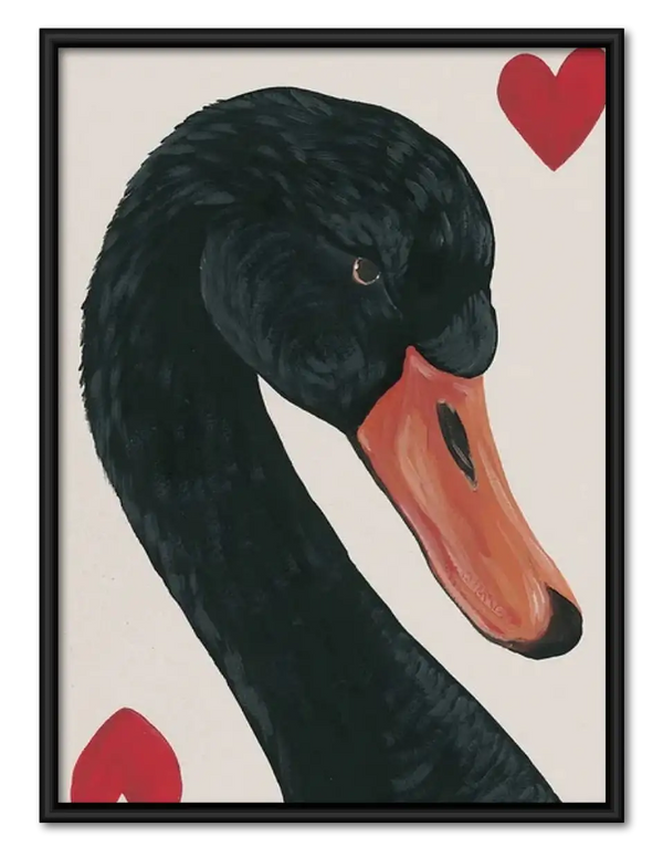 Black Swan with Red Heart Wall Art