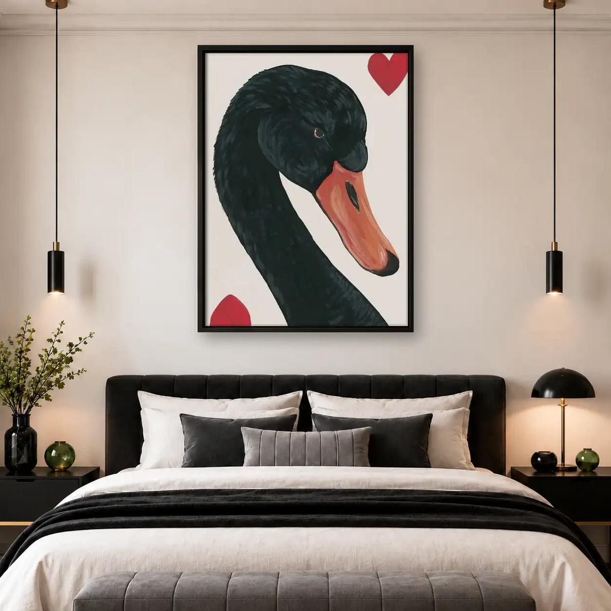 Black Swan with Red Heart Wall Art 4