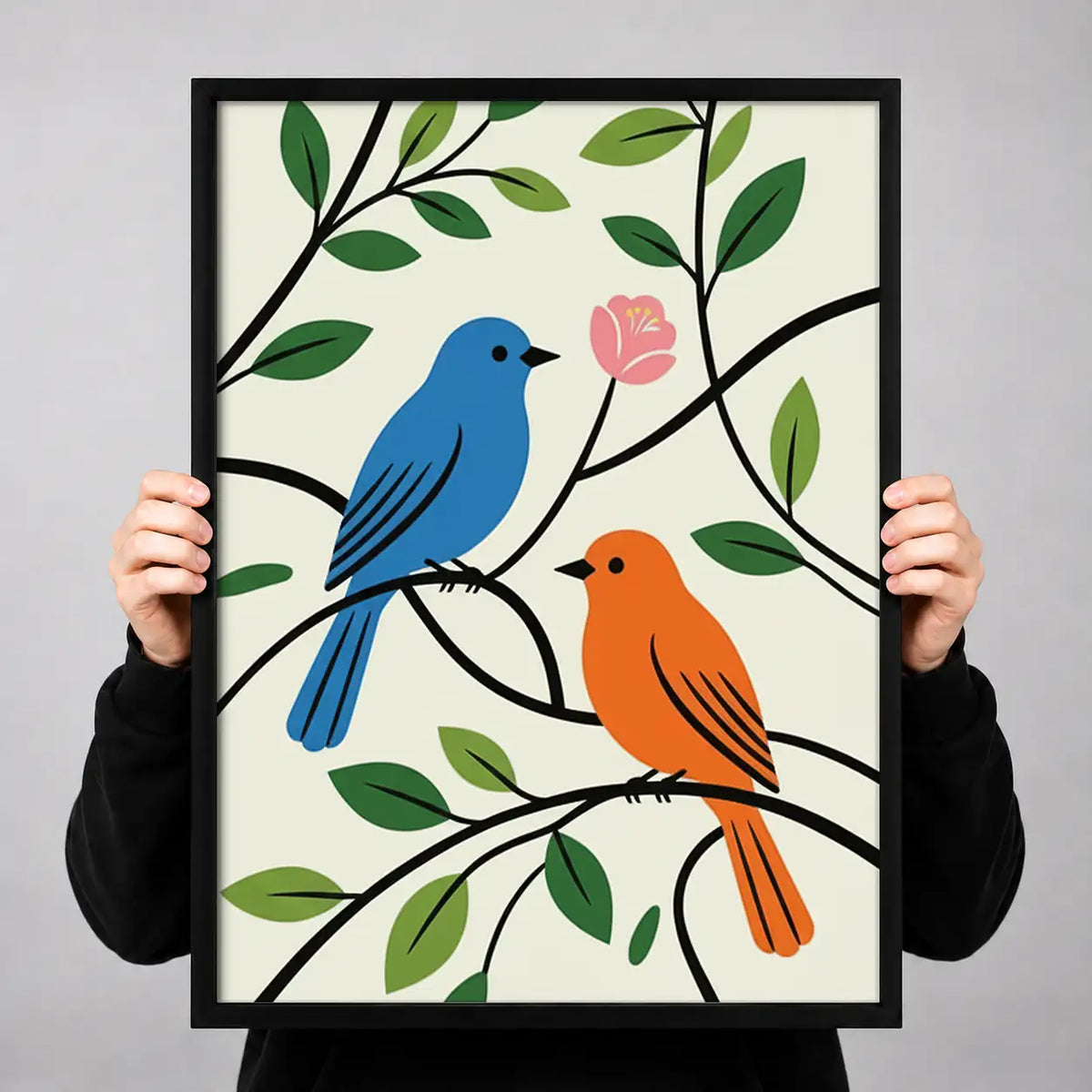 Blue and Orange Birds on Branch Wall Art 3