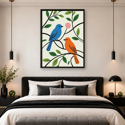 Blue and Orange Birds on Branch Wall Art 4