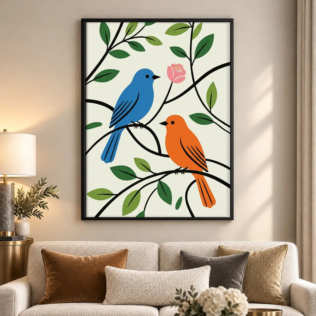 Blue and Orange Birds on Branch Wall Art 5