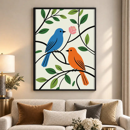 Blue and Orange Birds on Branch Wall Art 5