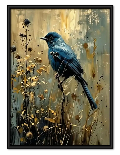 Blue Bird in Golden Meadow Wall Art 1