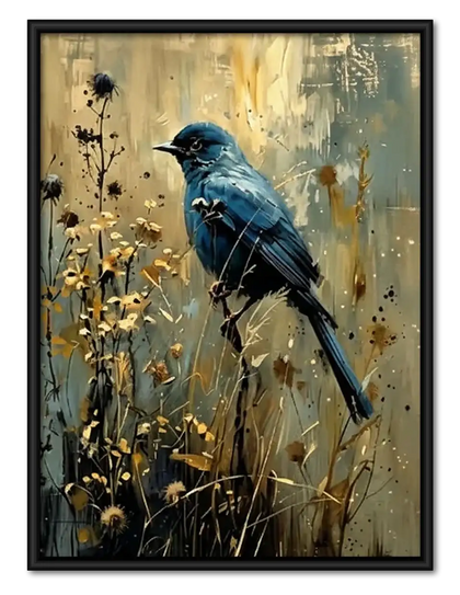 Blue Bird in Golden Meadow Wall Art