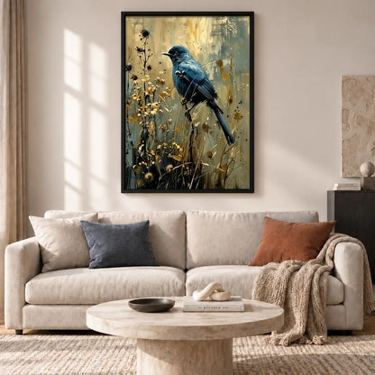 Blue Bird in Golden Meadow Wall Art 2