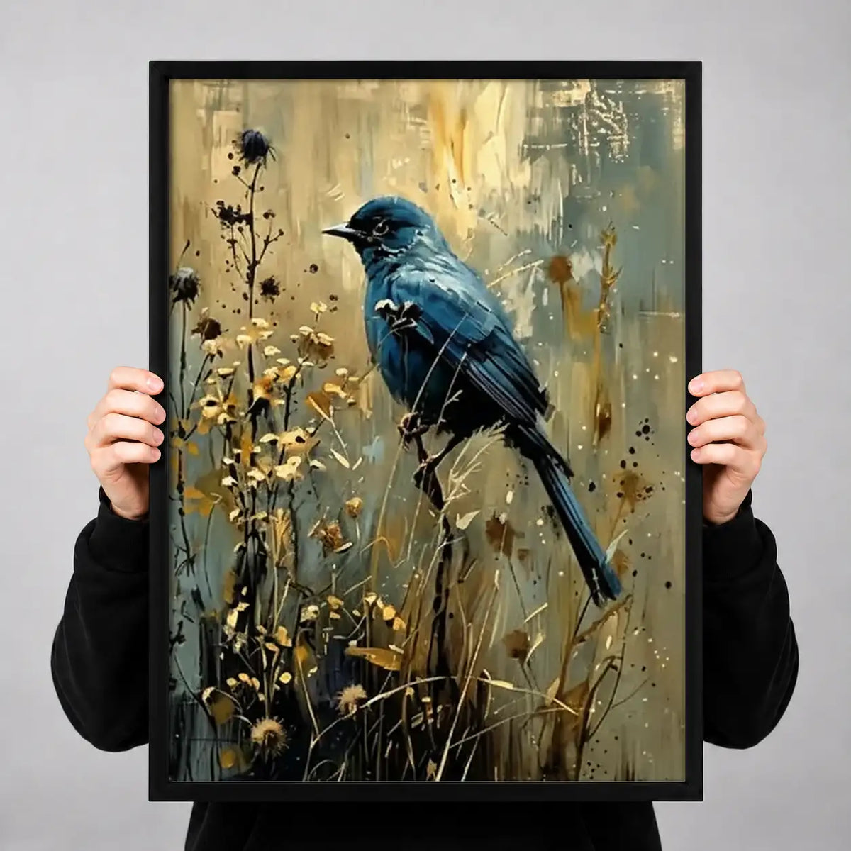 Blue Bird in Golden Meadow Wall Art 3